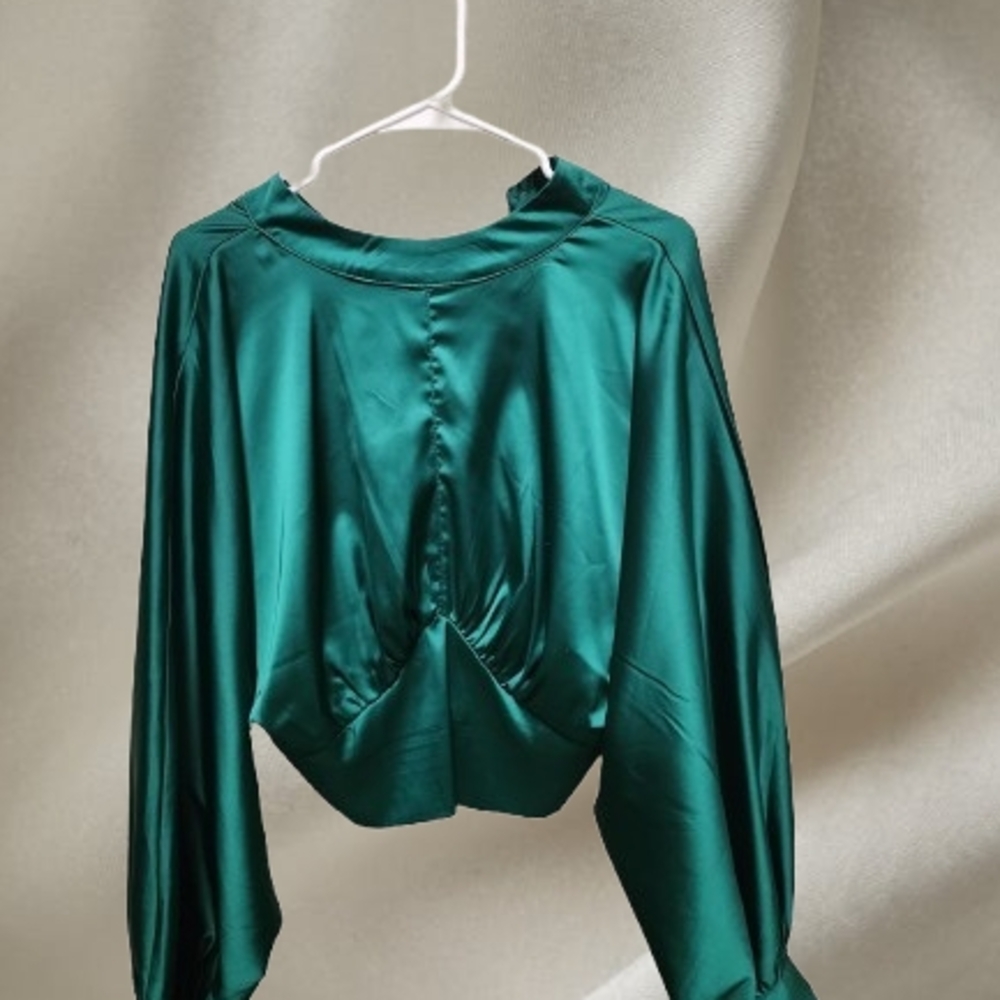 Glam Teal Satin Blouse